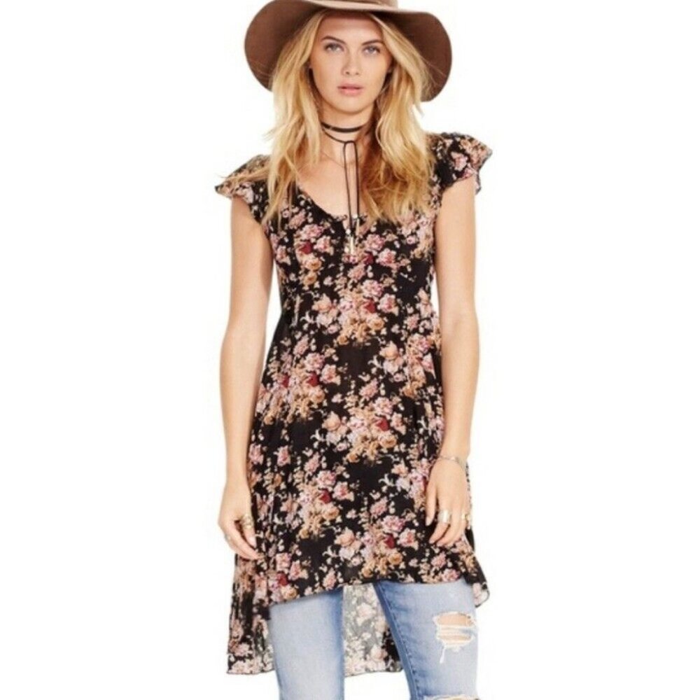 Denim & Supply Ralph Lauren Floral High Low Dress - Black and Pink